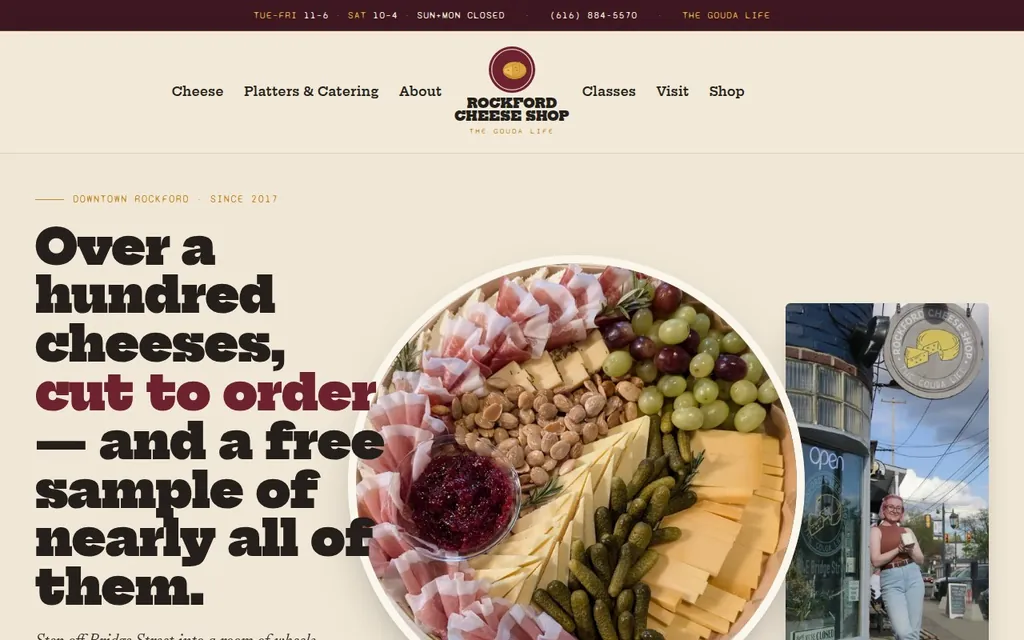 Rockford Cheese Shop demo site homepage